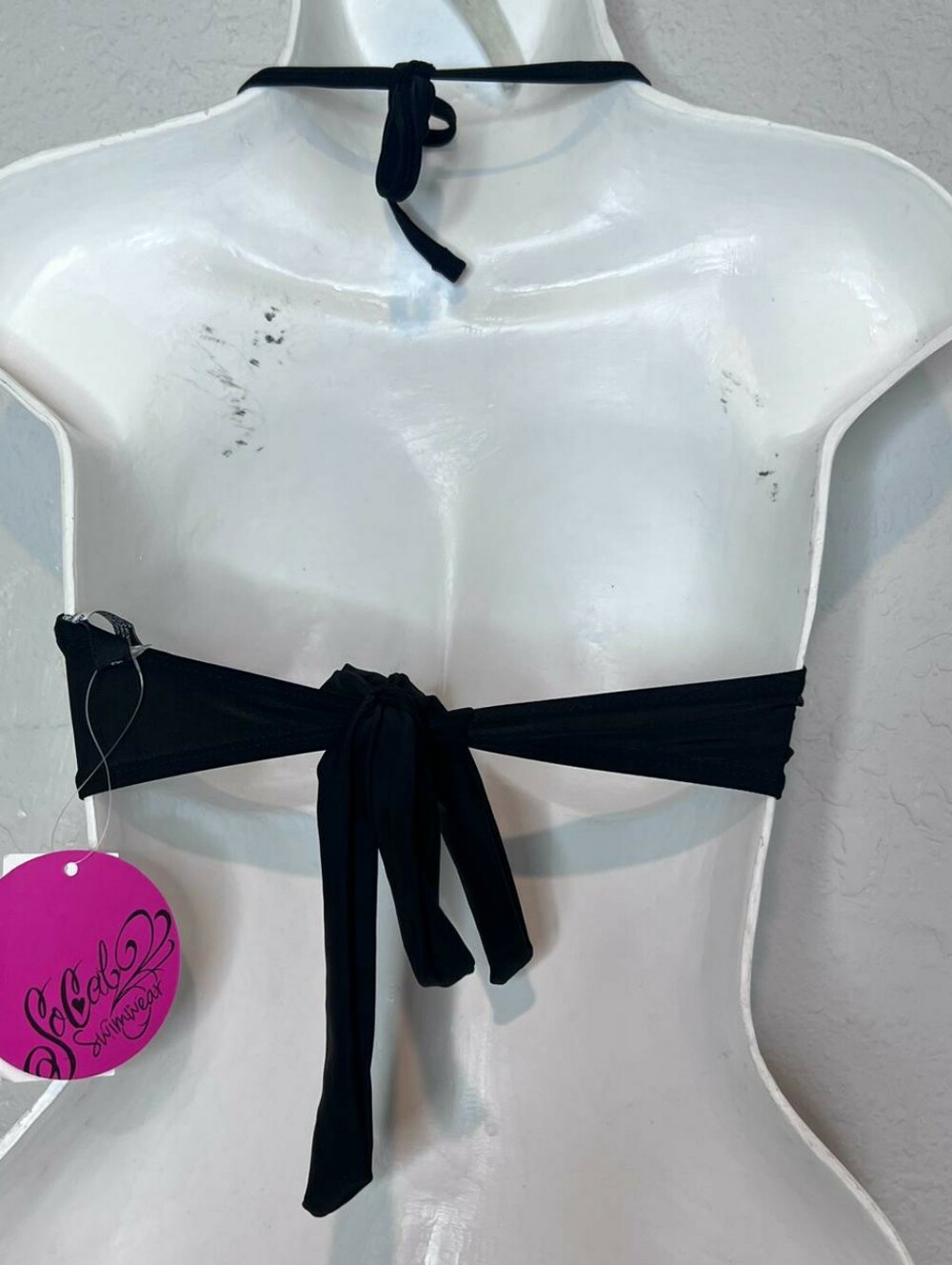 So Cal Black Bandeau Bikini Top with Purple Lace-Up Detail Grudge Goth Y2K - Picture 3 of 4